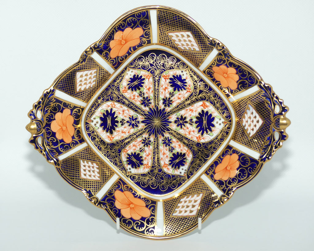 Royal Crown Derby Old Imari 1128 diamond shape acorn handled dish with tiny feet | Larger | c.1927 