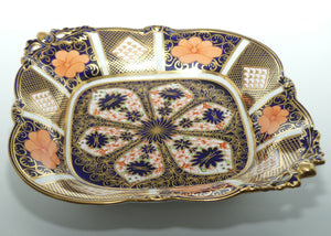 Royal Crown Derby Old Imari 1128 diamond shape acorn handled dish with tiny feet | Larger | c.1927 