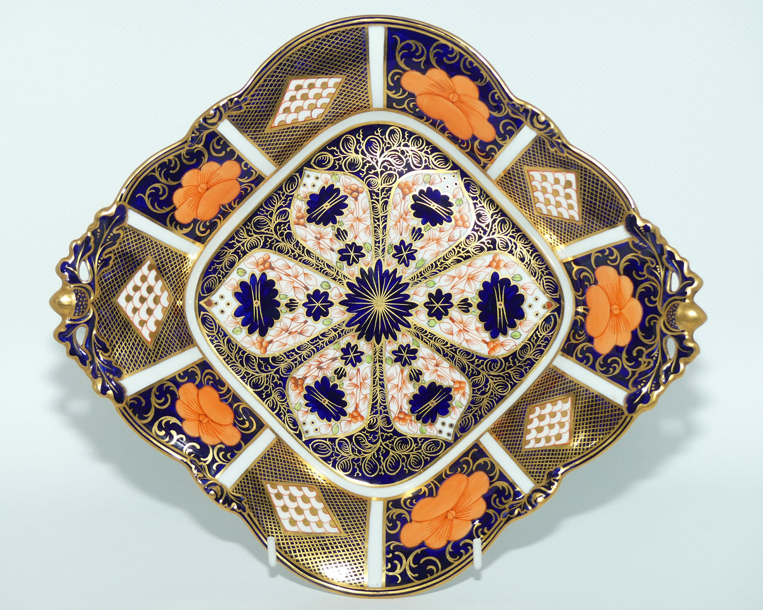 Royal Crown Derby Old Imari 1128 diamond shape acorn handled dish with tiny feet | Larger | c.1927 | #2