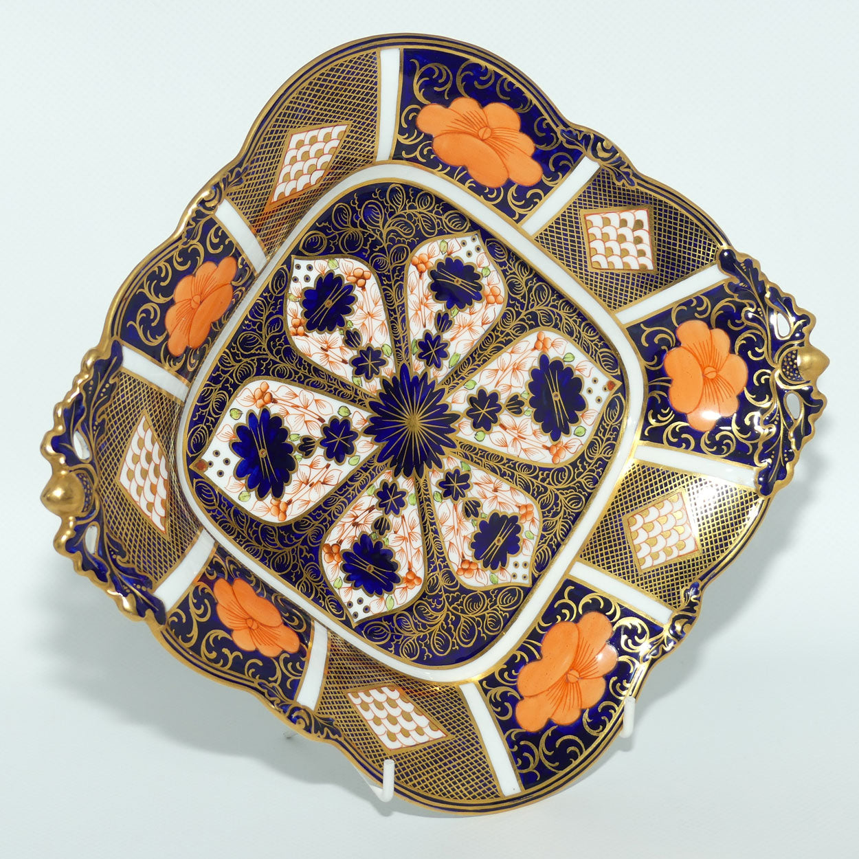 Royal Crown Derby Old Imari 1128 diamond shape acorn handled dish with tiny feet | Larger | c.1927 | #2