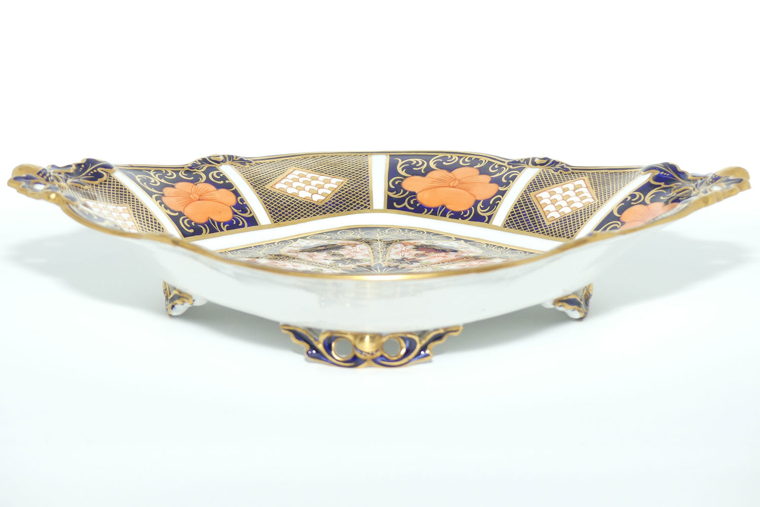 Royal Crown Derby Old Imari 1128 diamond shape acorn handled dish with tiny feet | Larger | c.1927 | #2