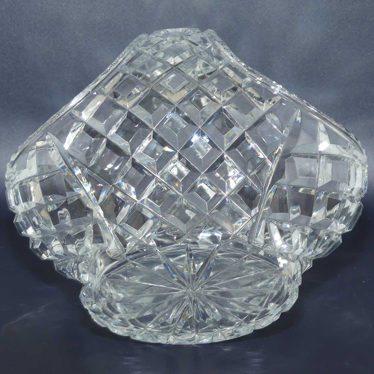 Traditional Diamond Cut Crystal basket with finely facetted rim