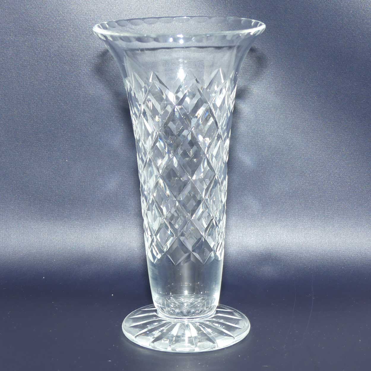 Webb Corbett Crystal vase | Diamond Cut trumpet shape with wide base | 20cm