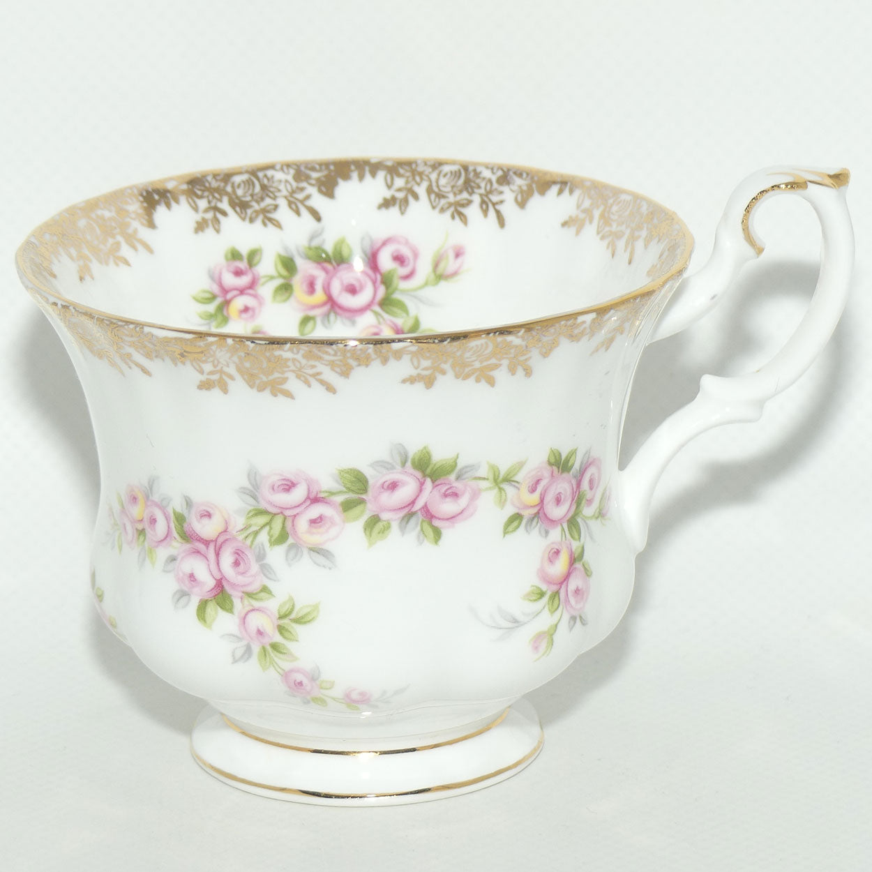 Royal Albert Bone China England Dimity Rose tea trio | Patterned backstamp