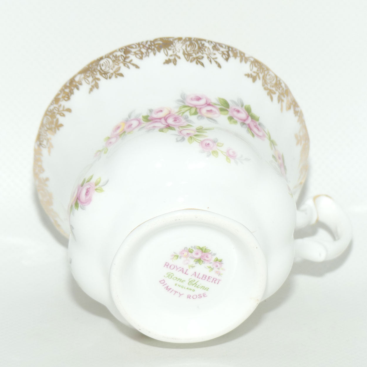 Royal Albert Bone China England Dimity Rose tea trio | Patterned backstamp