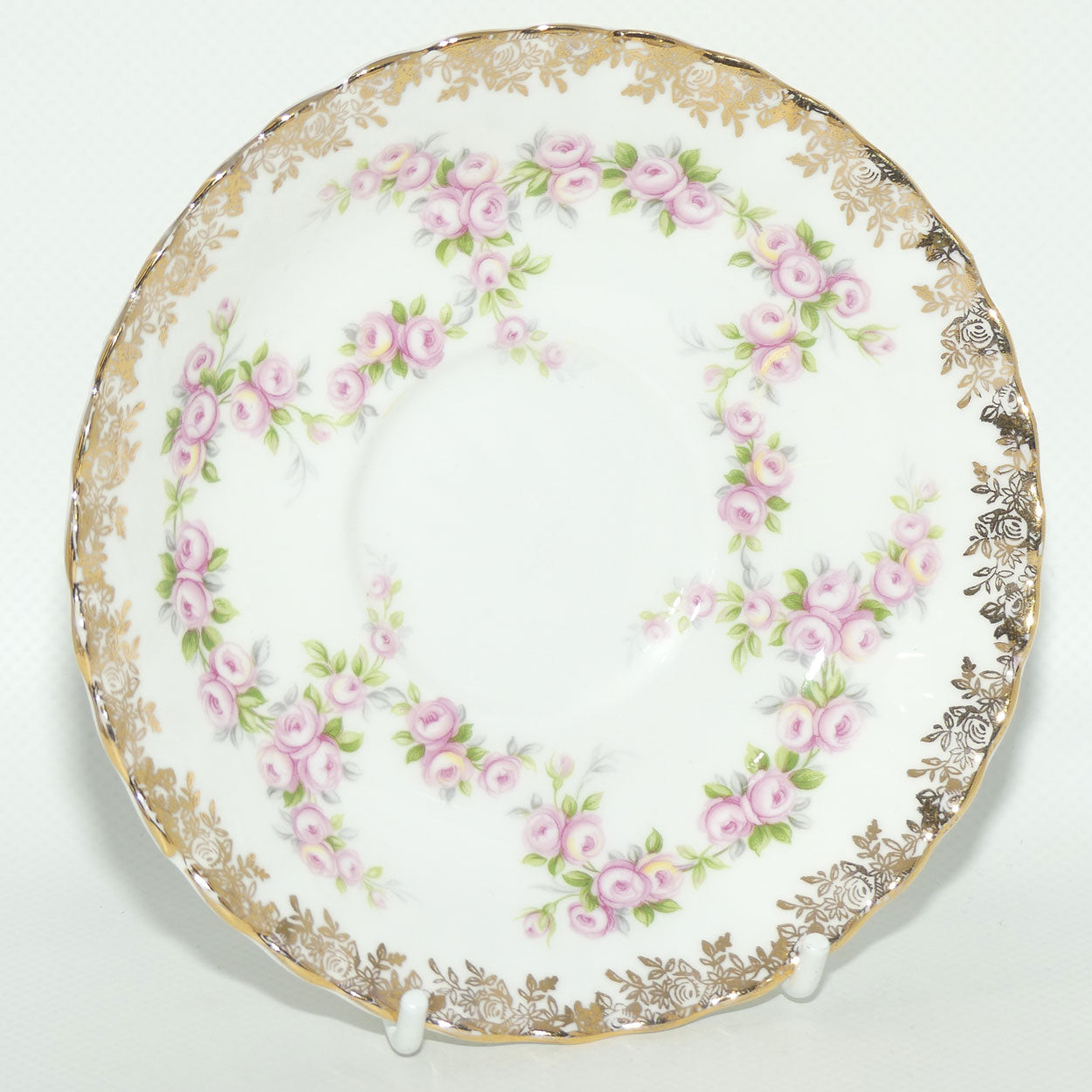 Royal Albert Bone China England Dimity Rose tea trio | Patterned backstamp
