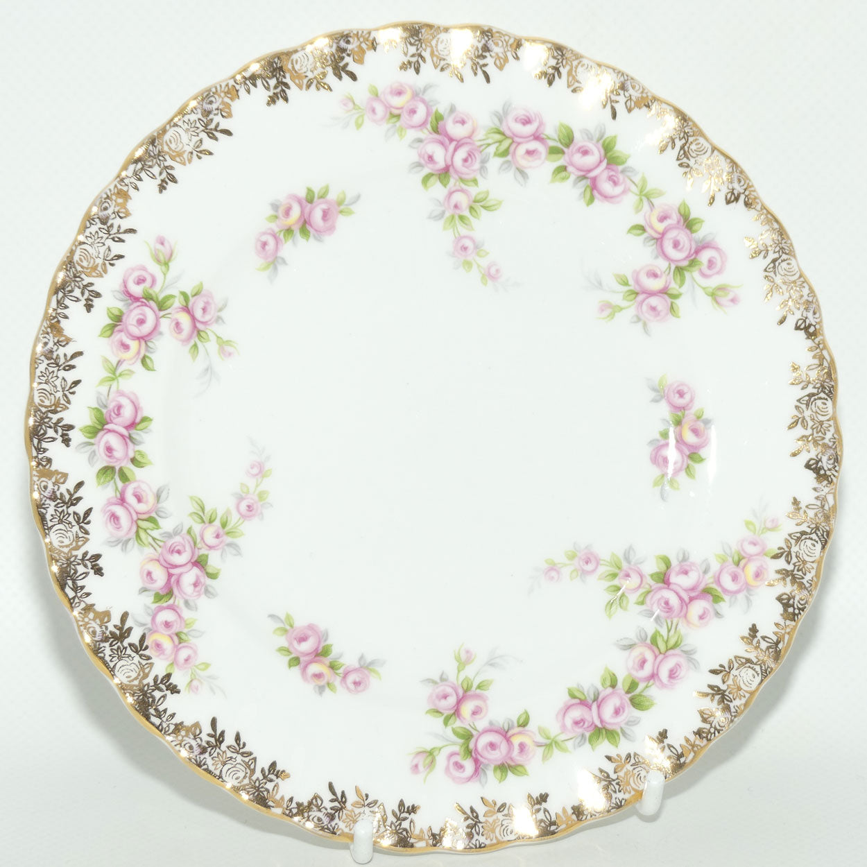 Royal Albert Bone China England Dimity Rose tea trio | Patterned backstamp