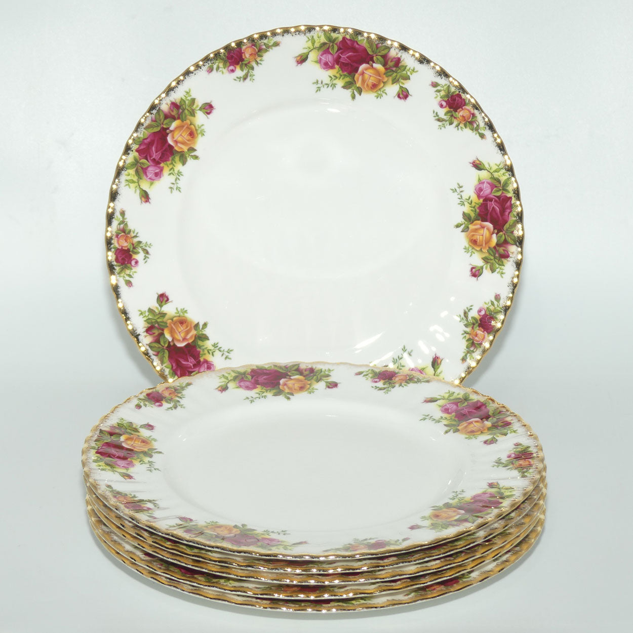 Royal Albert Bone China England Old Country Roses dinner plates | set of 6 | 26.5cm diam | Early Backstamp