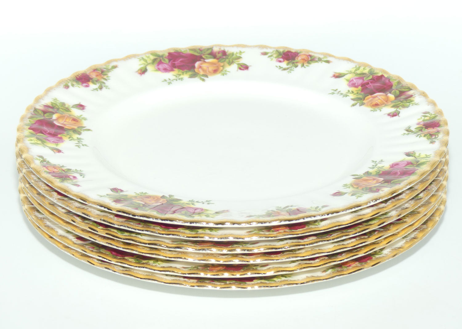 Royal Albert Bone China England Old Country Roses dinner plates | set of 6 | 26.5cm diam | Early Backstamp