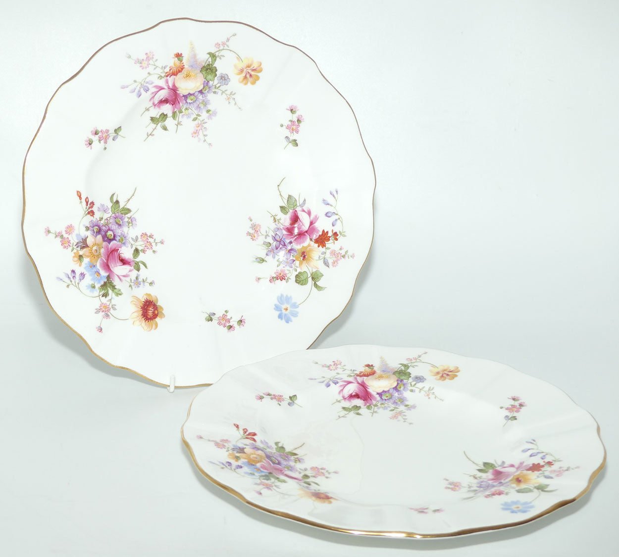 Royal Crown Derby Derby Posies pair of dinner plates | Light Green backstamp | 26.5cms diam