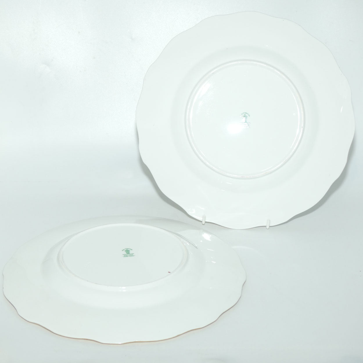 Royal Crown Derby Derby Posies pair of dinner plates | Light Green backstamp | 26.5cms diam