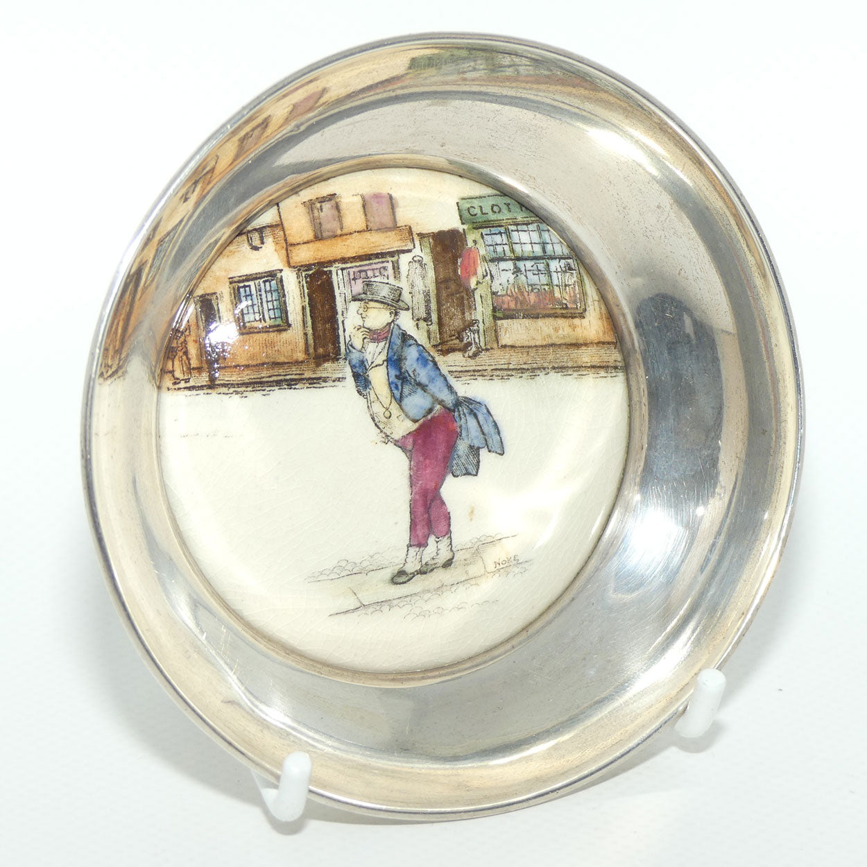 Royal Doulton Dickensware Mr Pickwick miniature convex roundel disc in Sterling Silver surround
