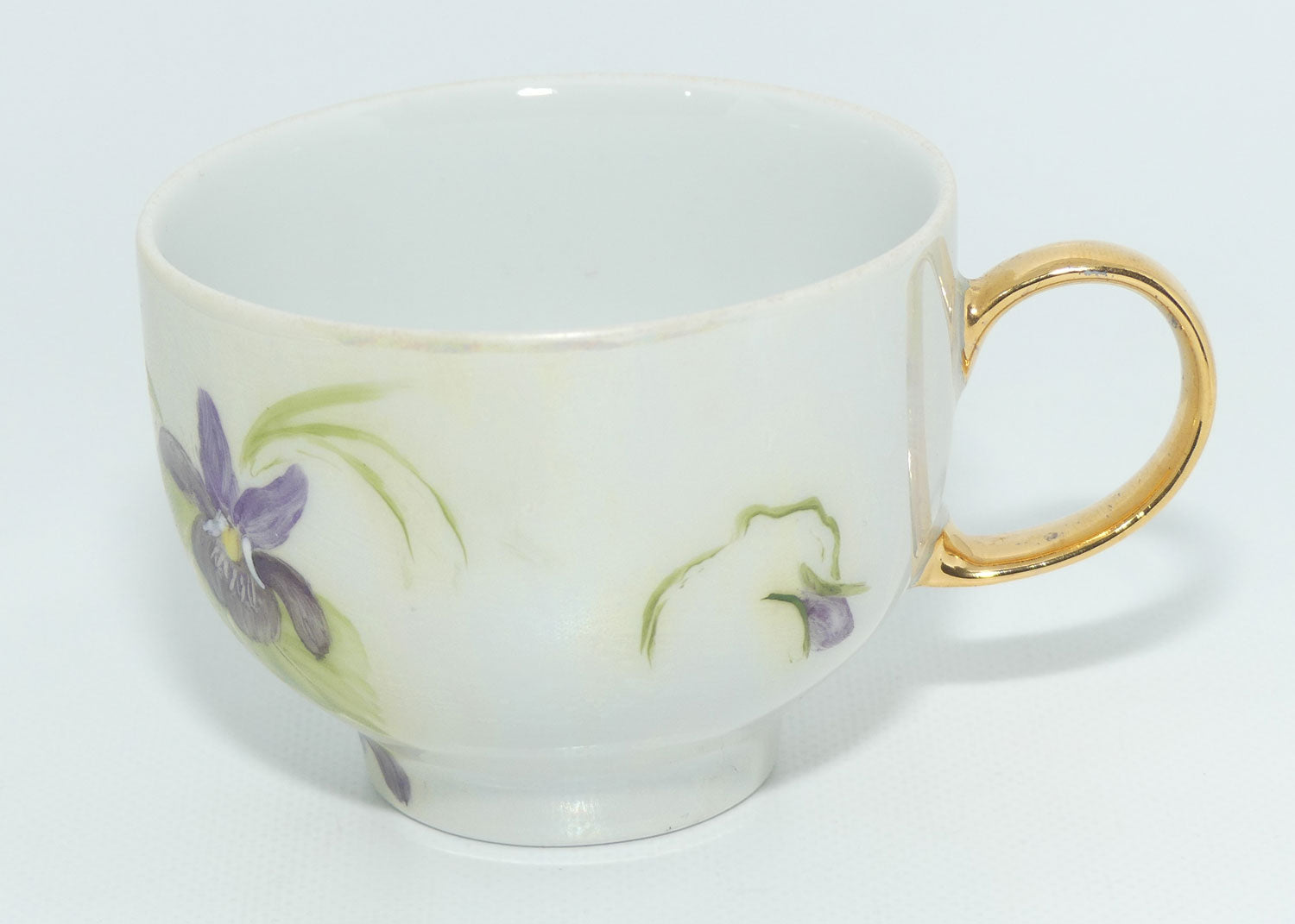 Australian China Painting Violets and lustre duo | signed P Ditchfield Sydney 1986