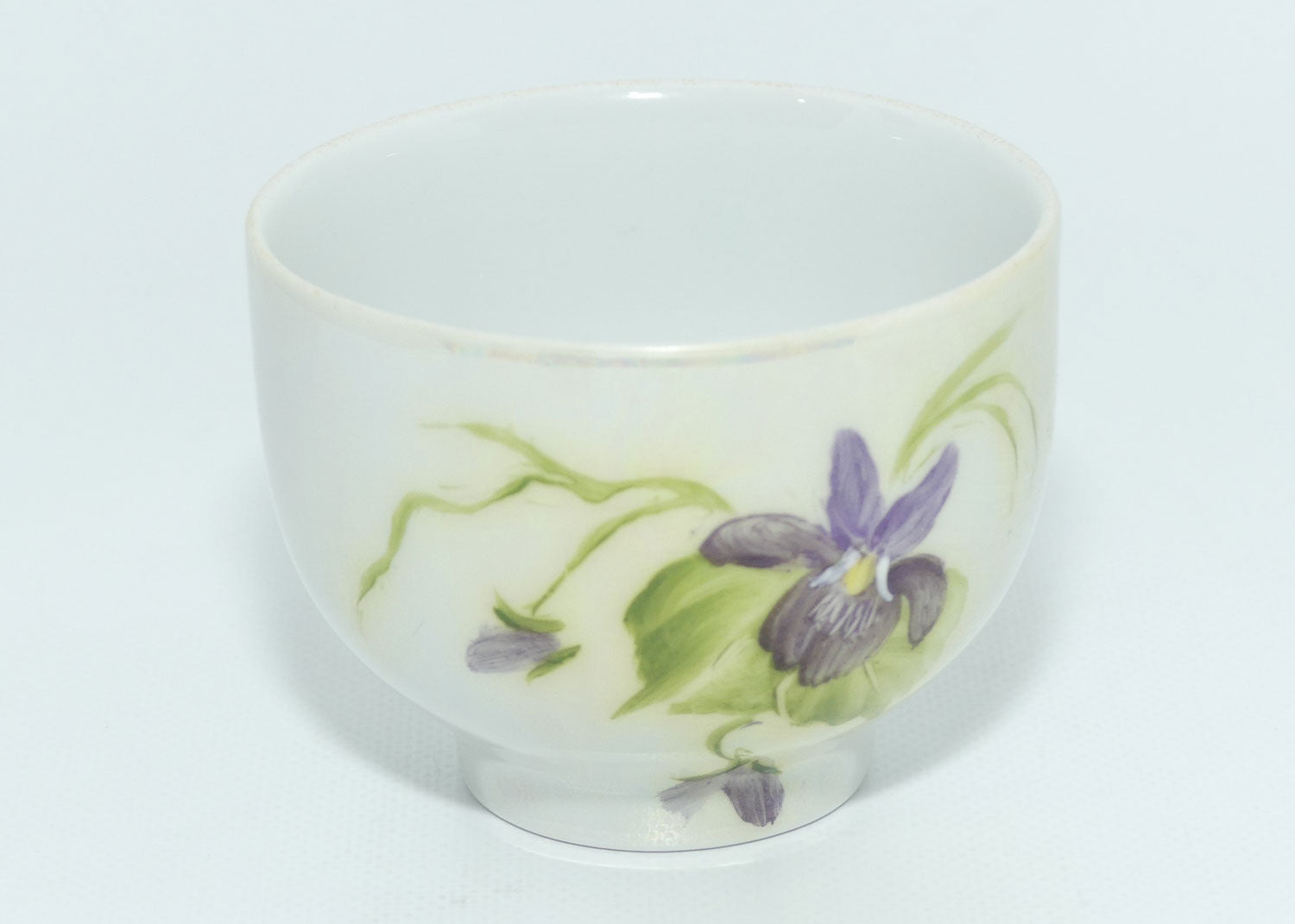 Australian China Painting Violets and lustre duo | signed P Ditchfield Sydney 1986
