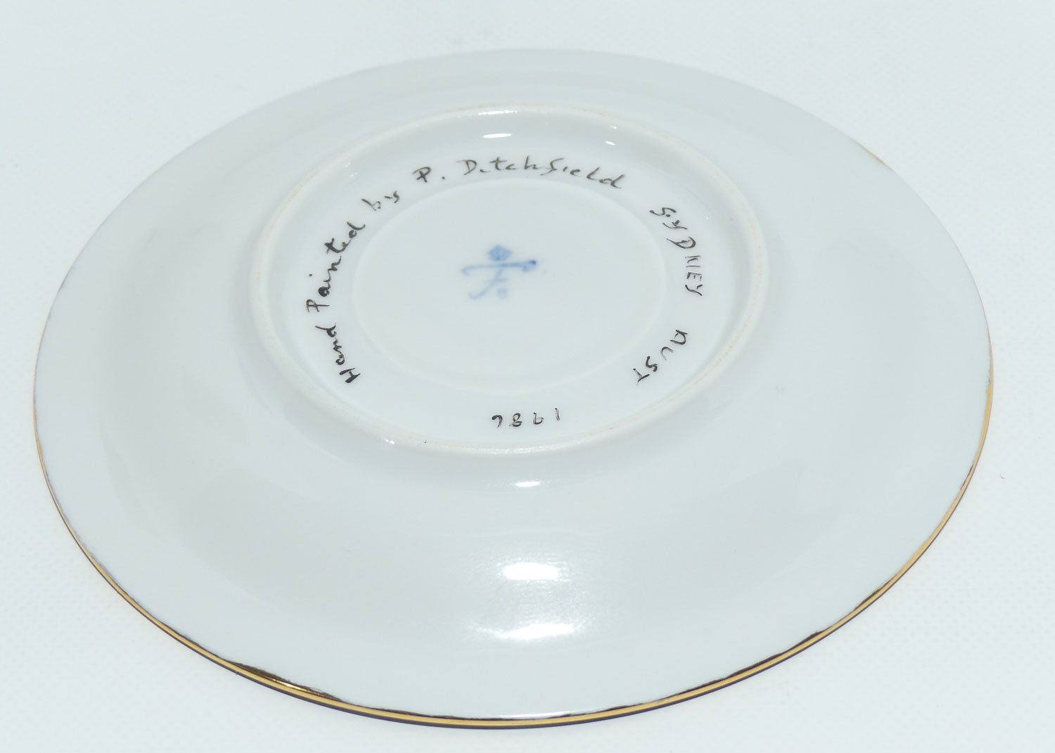 Australian China Painting Violets and lustre duo | signed P Ditchfield Sydney 1986