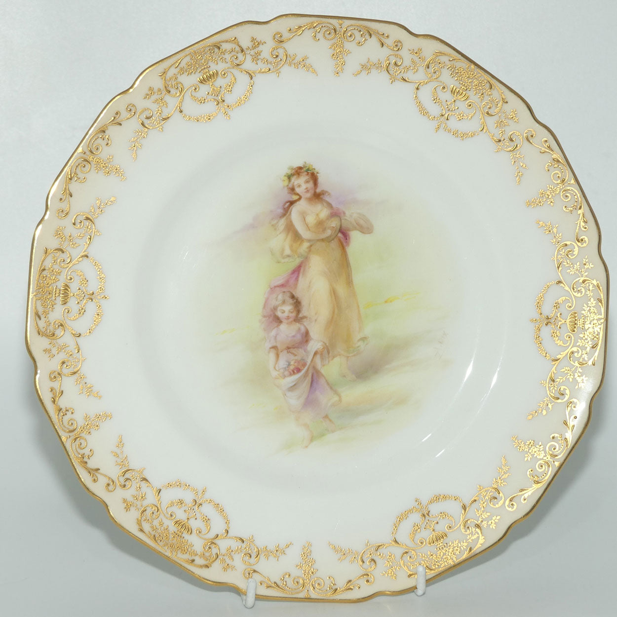 Royal Doulton hand painted and gilt Young Maiden and Child with fruit plate (Dix)