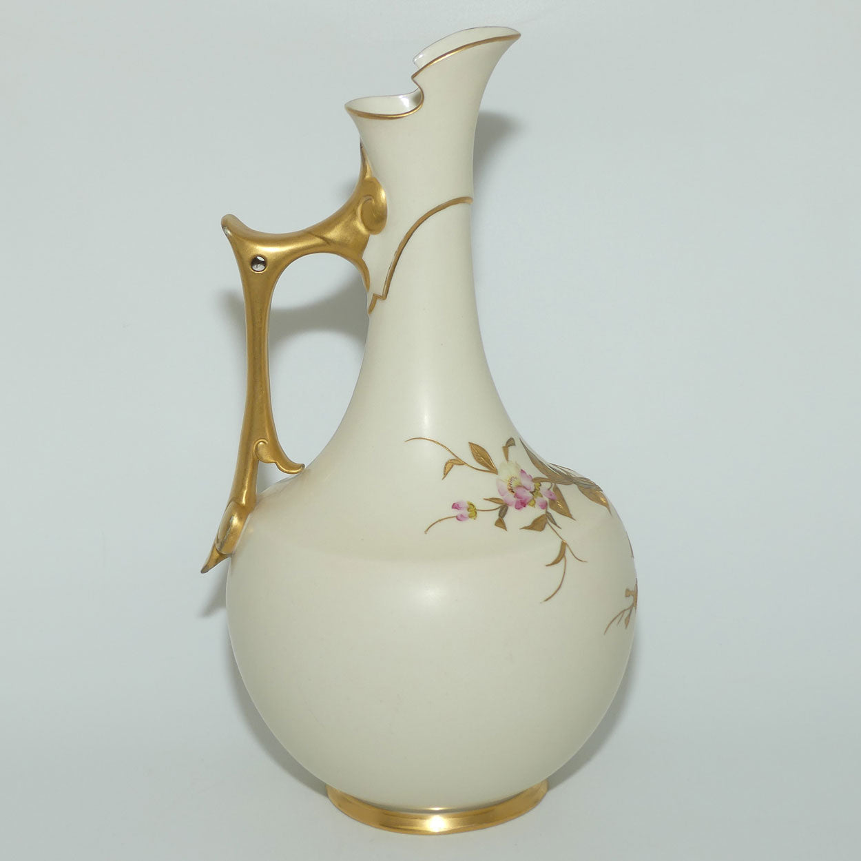 Royal Worcester Blush Ivory and gilt hand painted floral jug with Dogwood Roses | 33cm tall