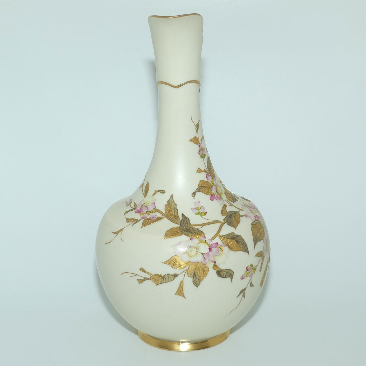 Royal Worcester Blush Ivory and gilt hand painted floral jug with Dogwood Roses | 33cm tall