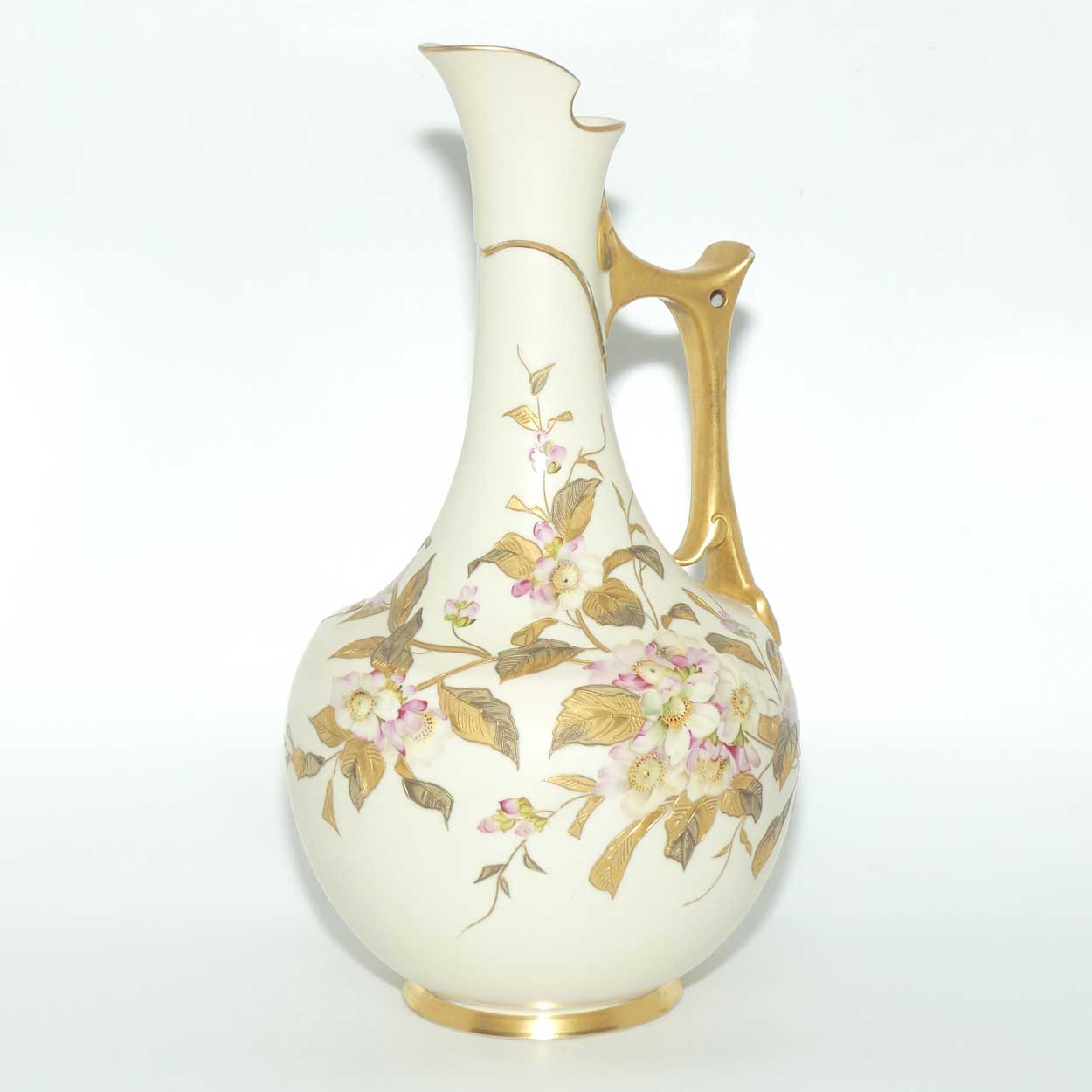 Royal Worcester Blush Ivory hand painted tall jug decorated with Dogwood Roses | c.1888