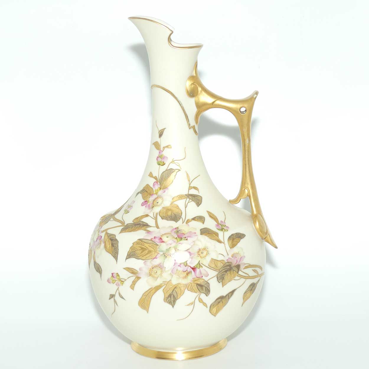 Royal Worcester Blush Ivory hand painted tall jug decorated with Dogwood Roses | c.1888