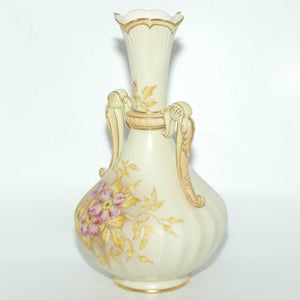 Royal Worcester Blush Ivory hand painted and gilt handled vase depicting Dogwood Roses