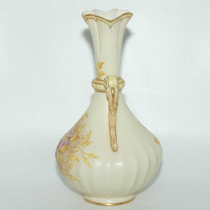 Royal Worcester Blush Ivory hand painted and gilt handled vase depicting Dogwood Roses