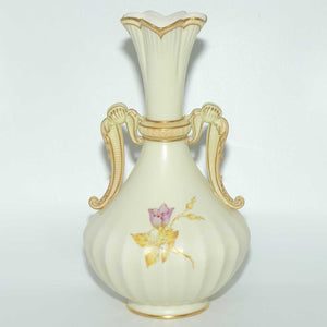 Royal Worcester Blush Ivory hand painted and gilt handled vase depicting Dogwood Roses