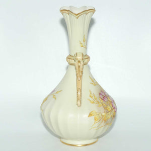 Royal Worcester Blush Ivory hand painted and gilt handled vase depicting Dogwood Roses