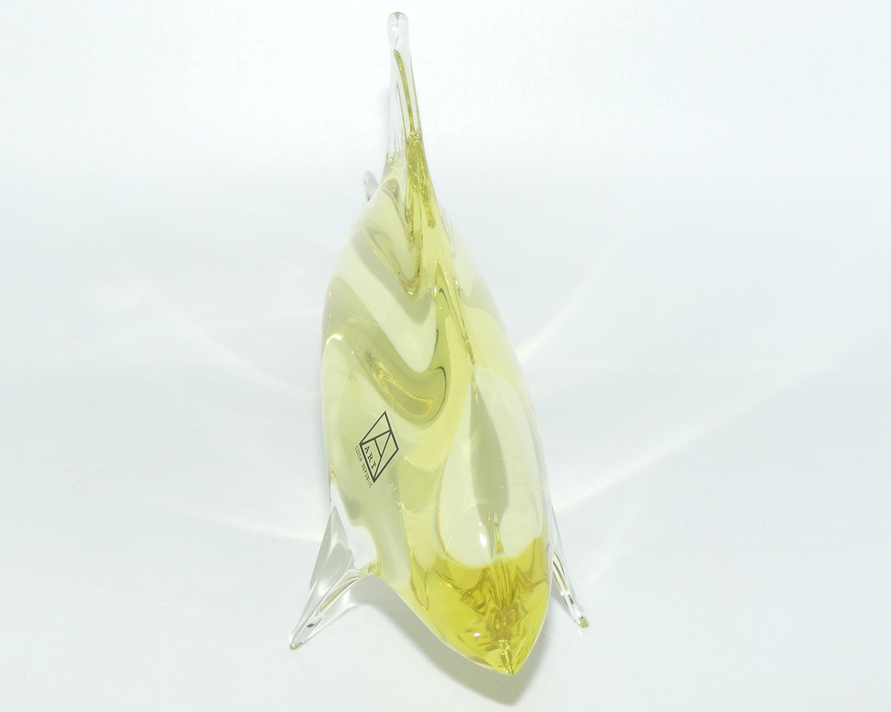 Bohemian Czech Art Glass Dolphin Figurine signed Miloslav Janku | Yellow