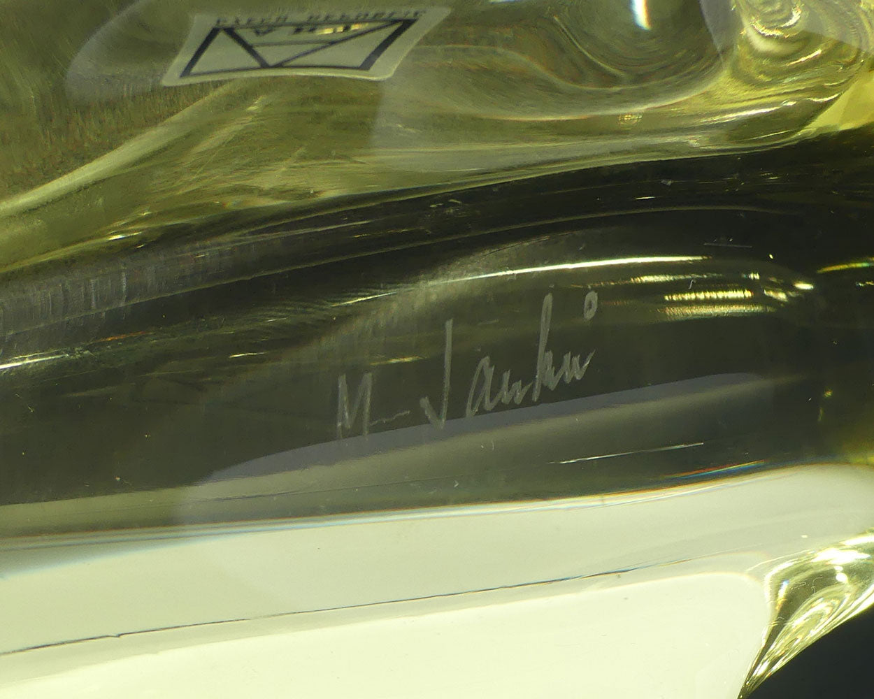 Bohemian Czech Art Glass Dolphin Figurine signed Miloslav Janku | Yellow