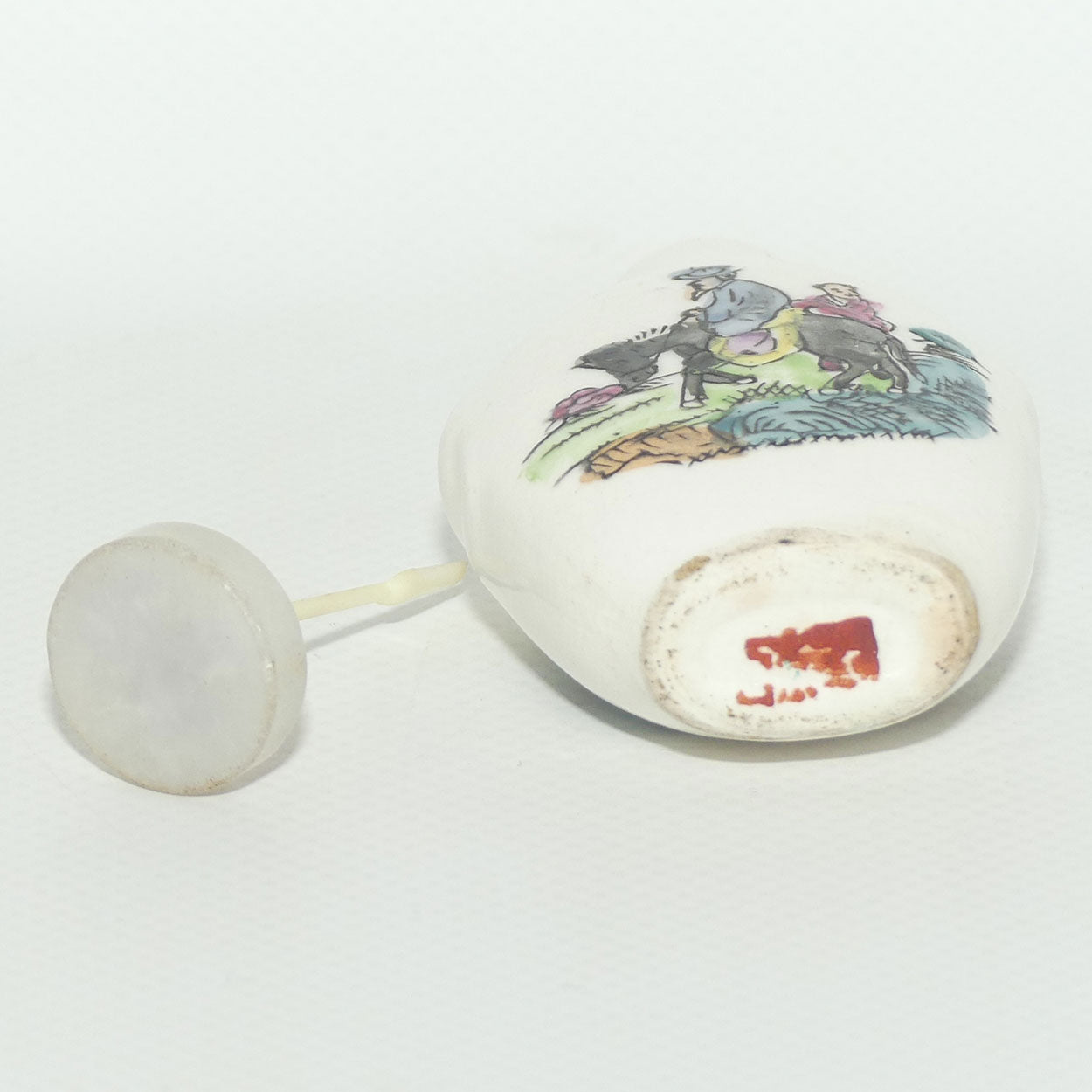 Chinese Man on Donkey pattern Snuff Bottle | Grey stone stopper