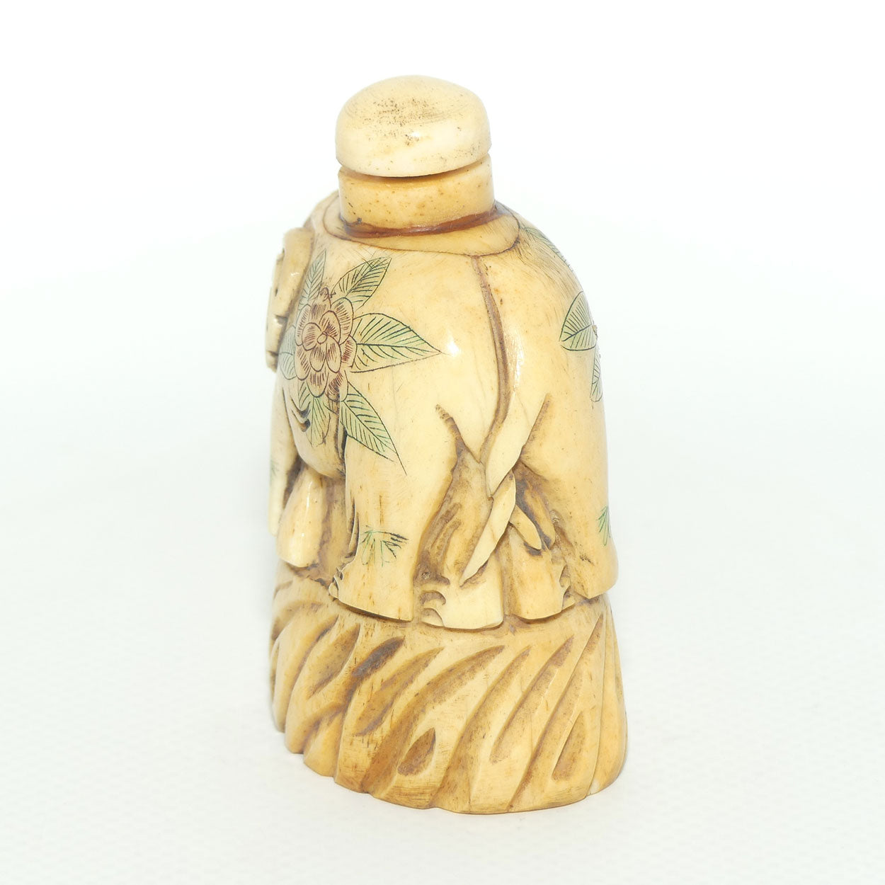 Decorated Bone Elephant Snuff Bottle | Two Elephants Side by Side