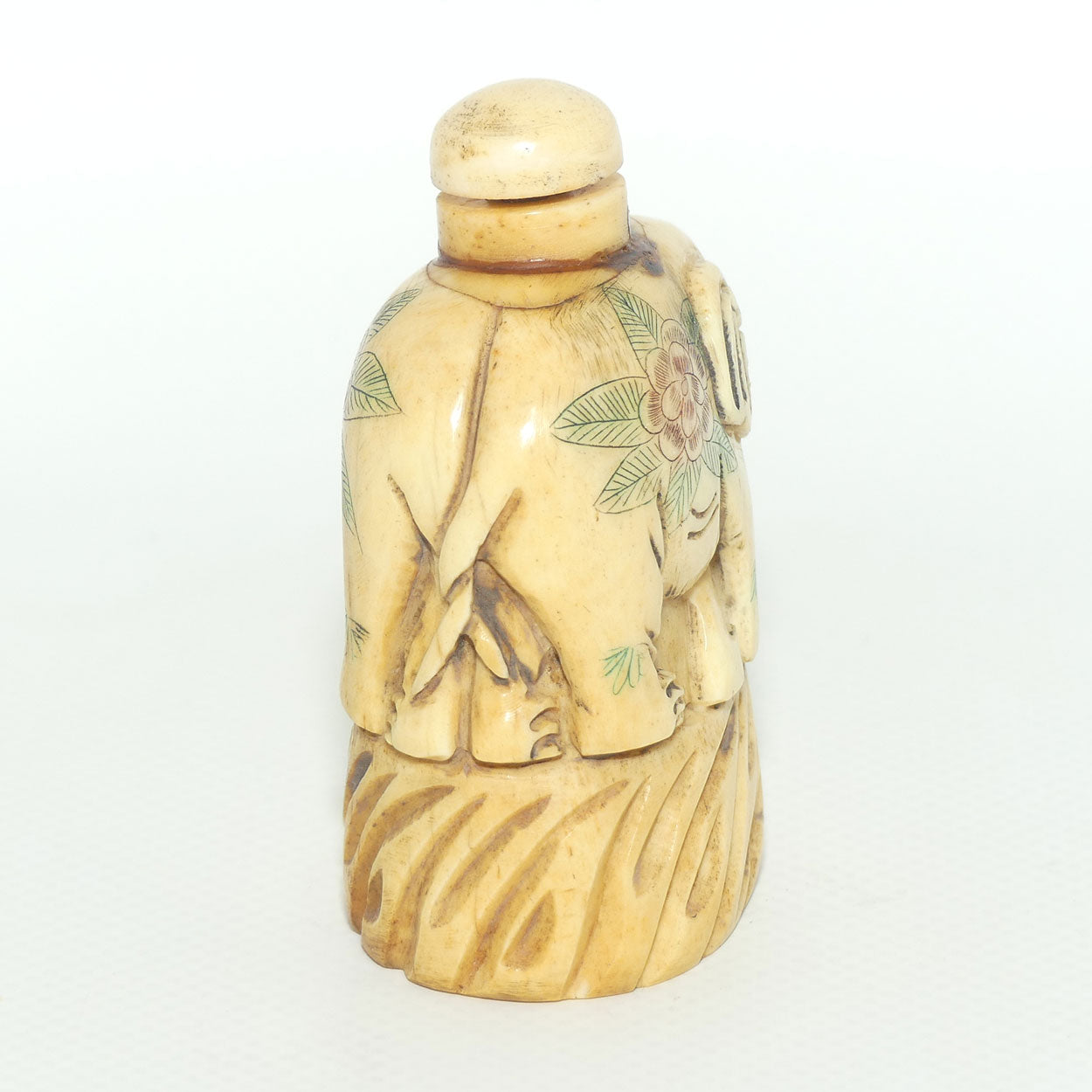 Decorated Bone Elephant Snuff Bottle | Two Elephants Side by Side