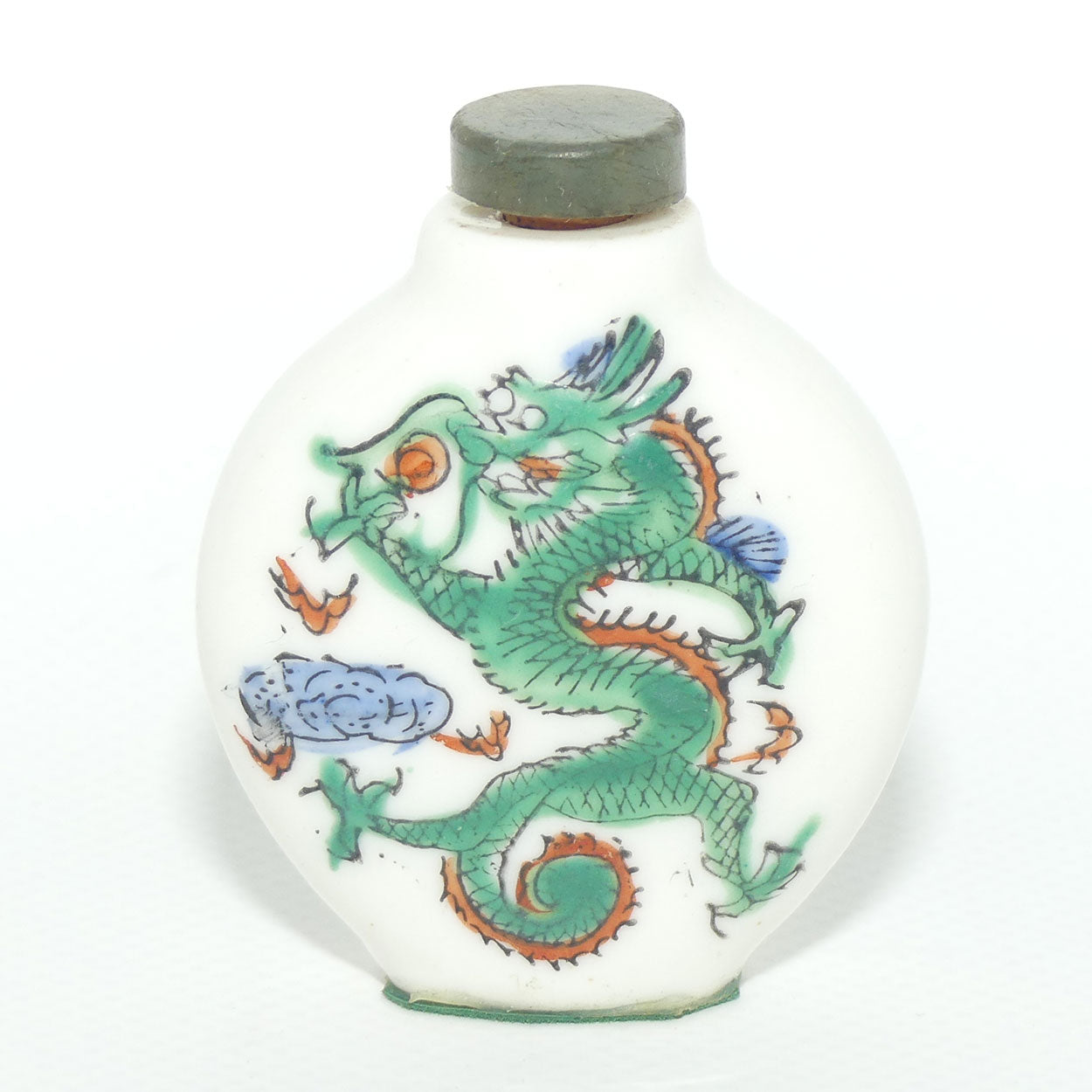 Chinese round shape snuff bottle with greenstone stopper | Dragon Scene