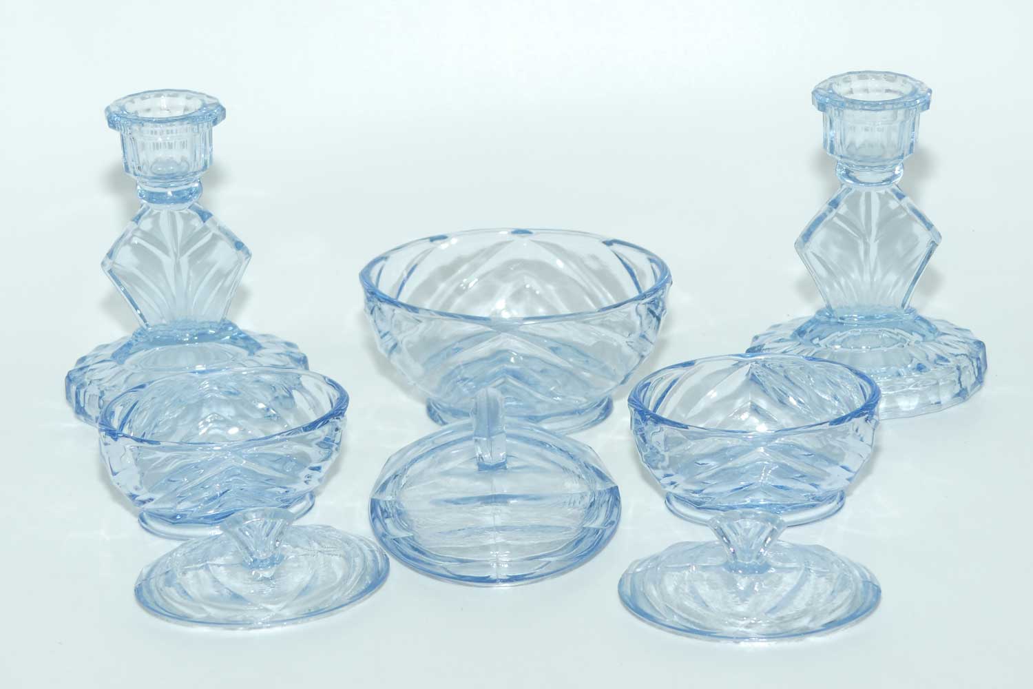 Art Deco Ice Blue Glass dressing table set