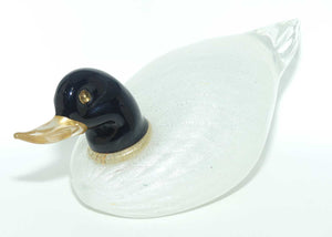 Murano Glass Duck figure | Large | Black and Gold Fleck with Silver Leaf body