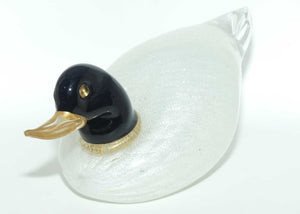 Murano Glass Duck figure | Large | Black and Gold Fleck with Silver Leaf body