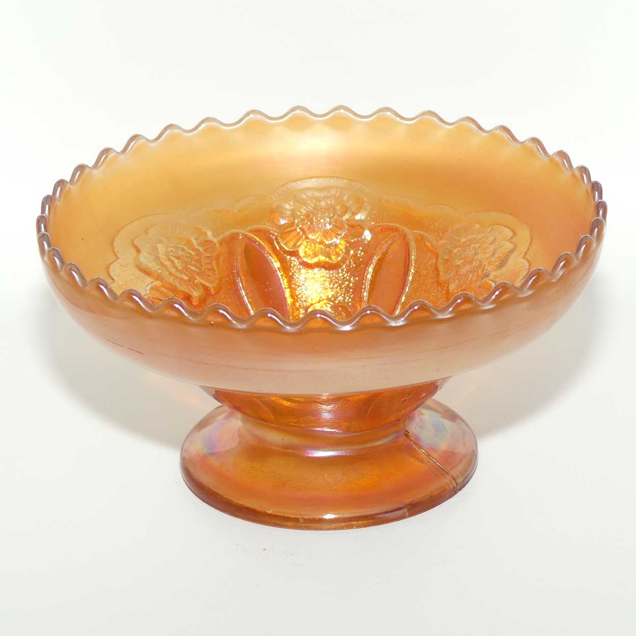Dugan Marigold Carnival Glass Double Stem Rose pattern bowl #3