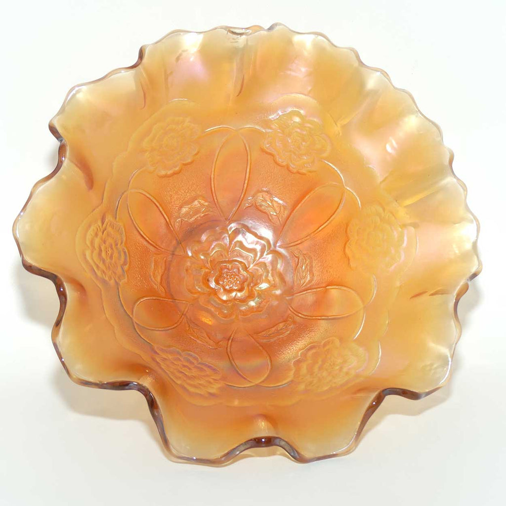 Dugan Marigold Carnival Glass Double Stem Rose pattern bowl #1