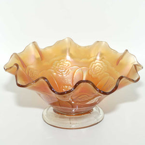 Dugan Marigold Carnival Glass Double Stem Rose pattern bowl #1