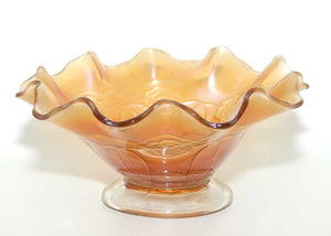 Dugan Marigold Carnival Glass Double Stem Rose pattern bowl #1