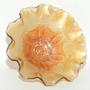 Dugan Marigold Carnival Glass Double Stem Rose pattern bowl #2