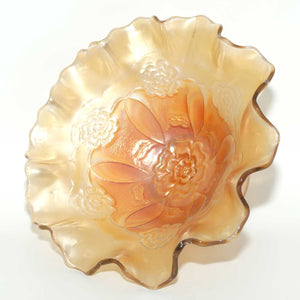 Dugan Marigold Carnival Glass Double Stem Rose pattern bowl #2