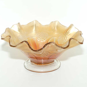 Dugan Marigold Carnival Glass Double Stem Rose pattern bowl #2