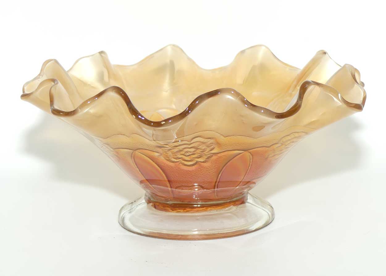 Dugan Marigold Carnival Glass Double Stem Rose pattern bowl #2