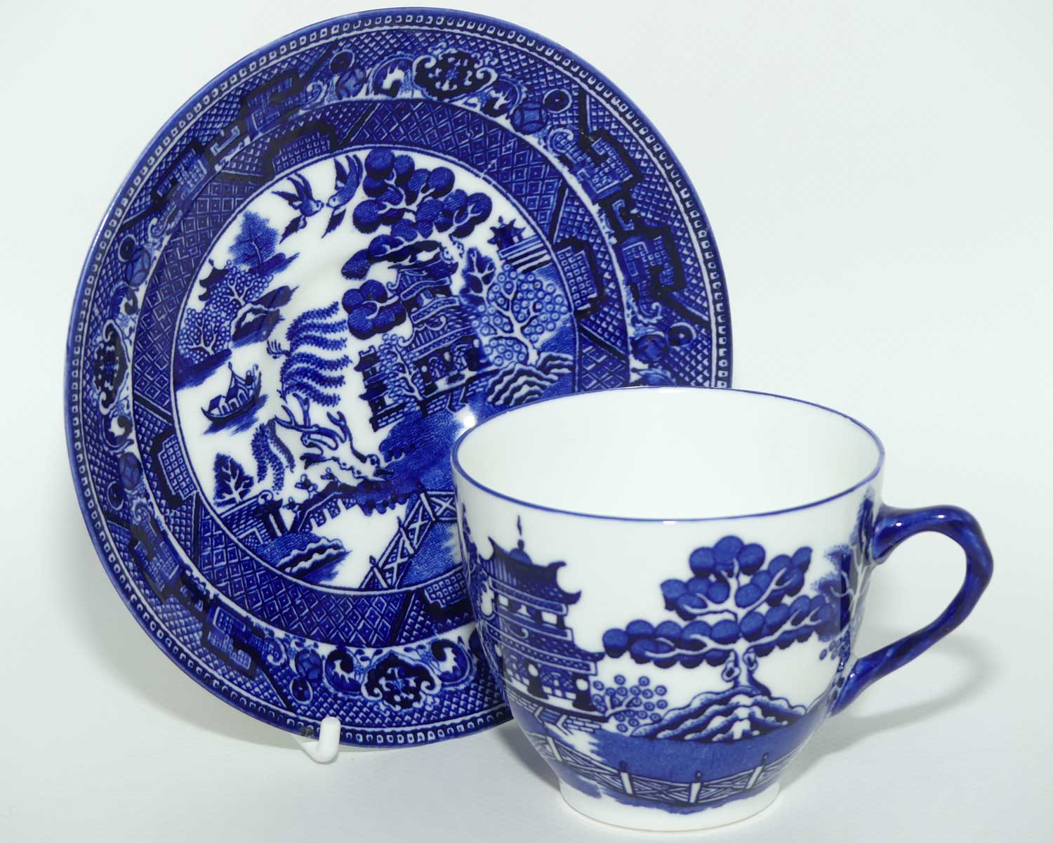 Royal Doulton Flow Blue Willow tea duo