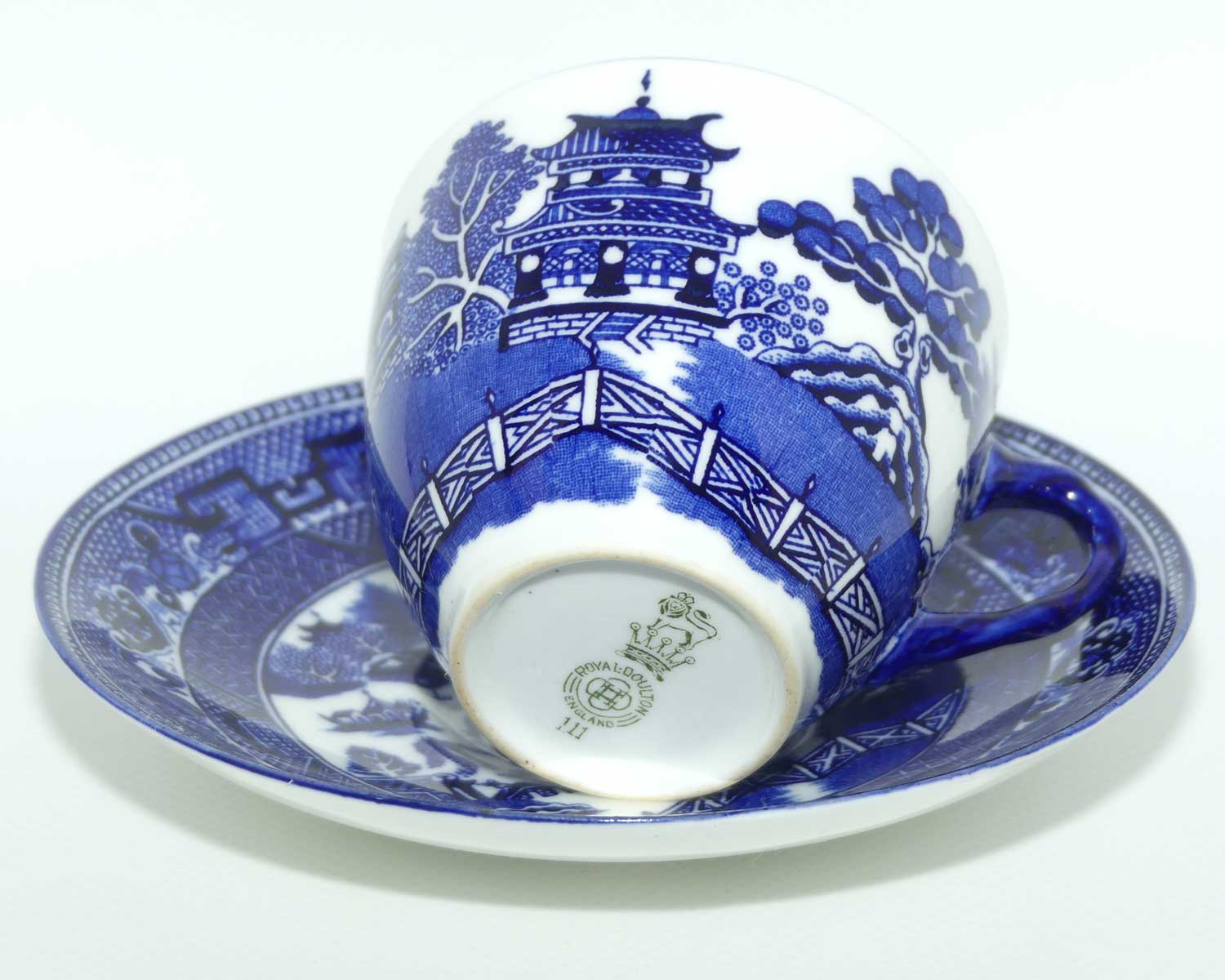 Royal Doulton Flow Blue Willow tea duo