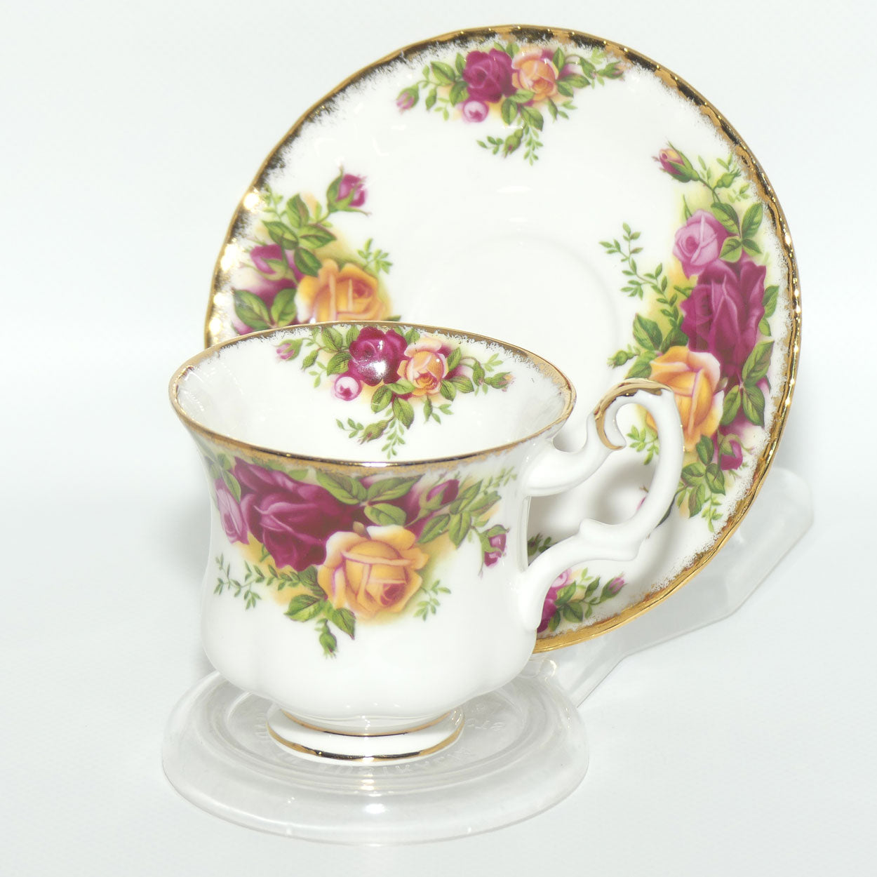 Royal Albert Bone China England Old Country Roses coffee duo | © 1962 Royal Albert Ltd backstamp