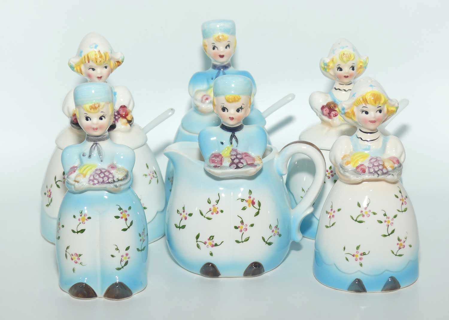 Vintage Retro Kitsch Dutch Boy and Dutch Girl 6 piece cruet set