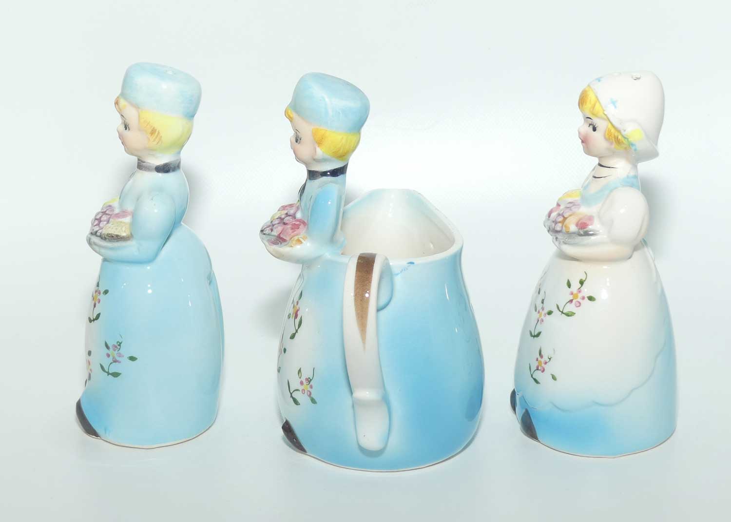 Vintage Retro Kitsch Dutch Boy and Dutch Girl 6 piece cruet set